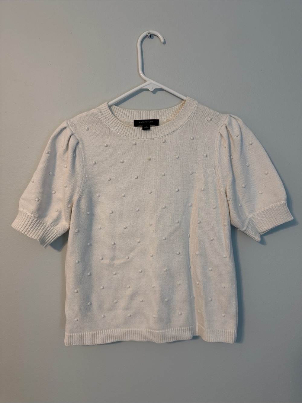 Ann Taylor Cream Puff-Sleeve Dot Knit Top